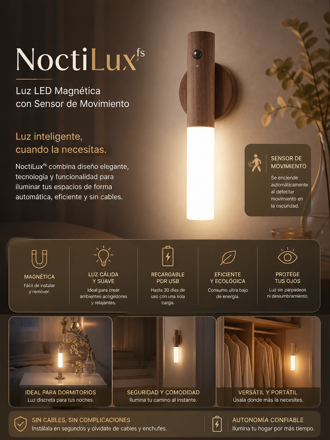 Luz LED Magnética con Sensor de Movimiento – NoctiLuxᶠˢ