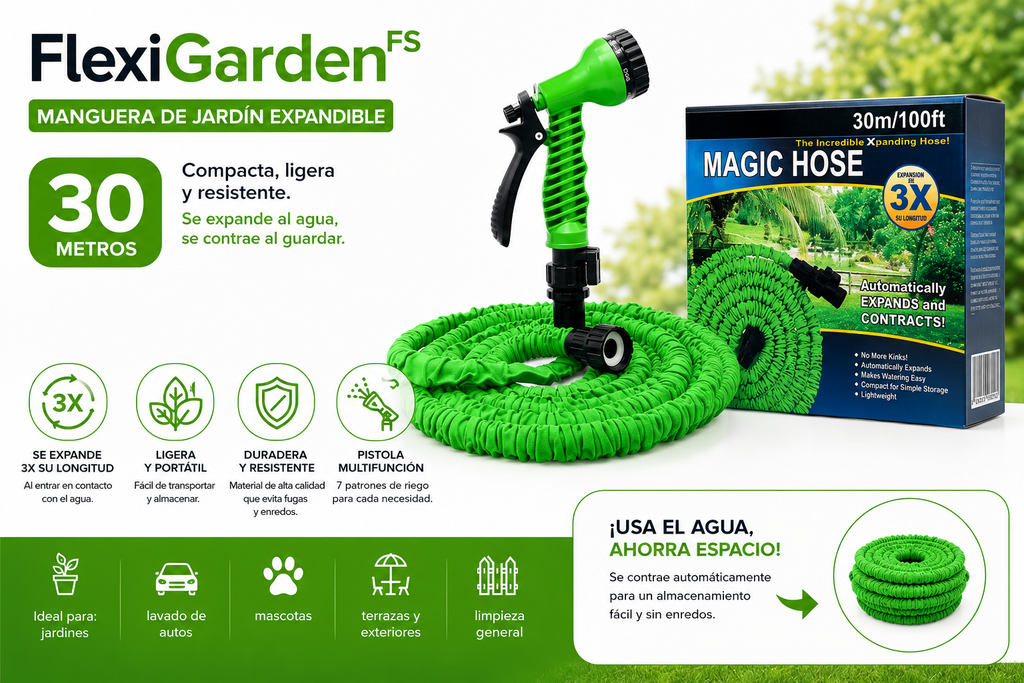 Manguera de Jardín Expansible de 30 M - FlexiGardenᶠˢ