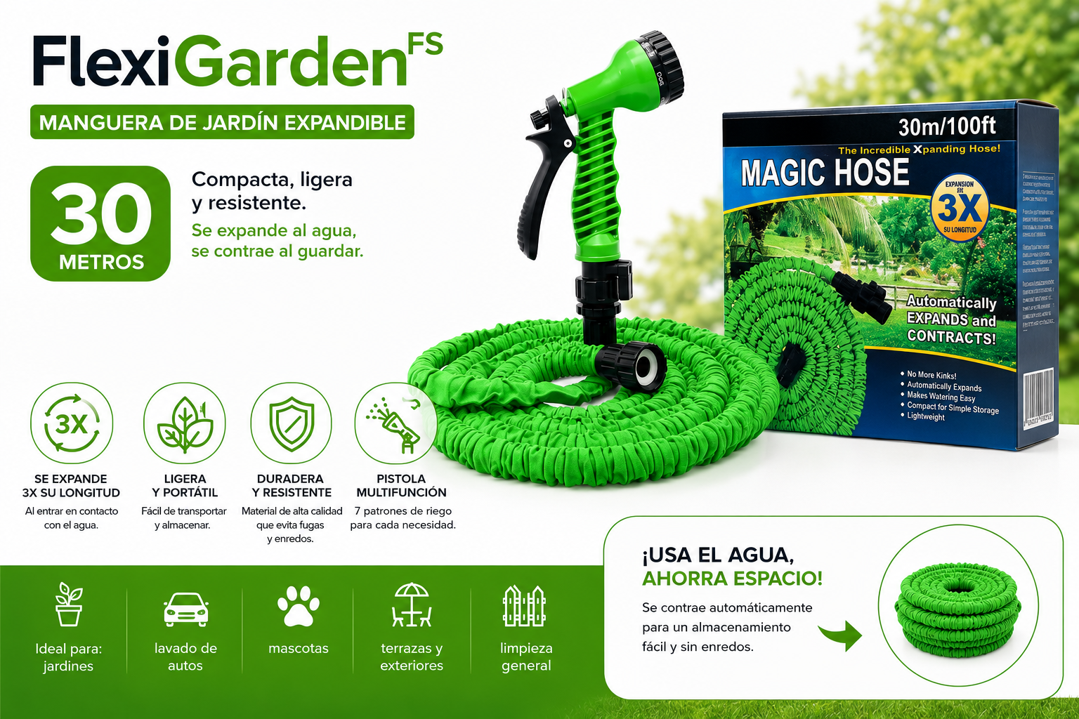Manguera de Jardín Expansible de 30 M - FlexiGardenᶠˢ