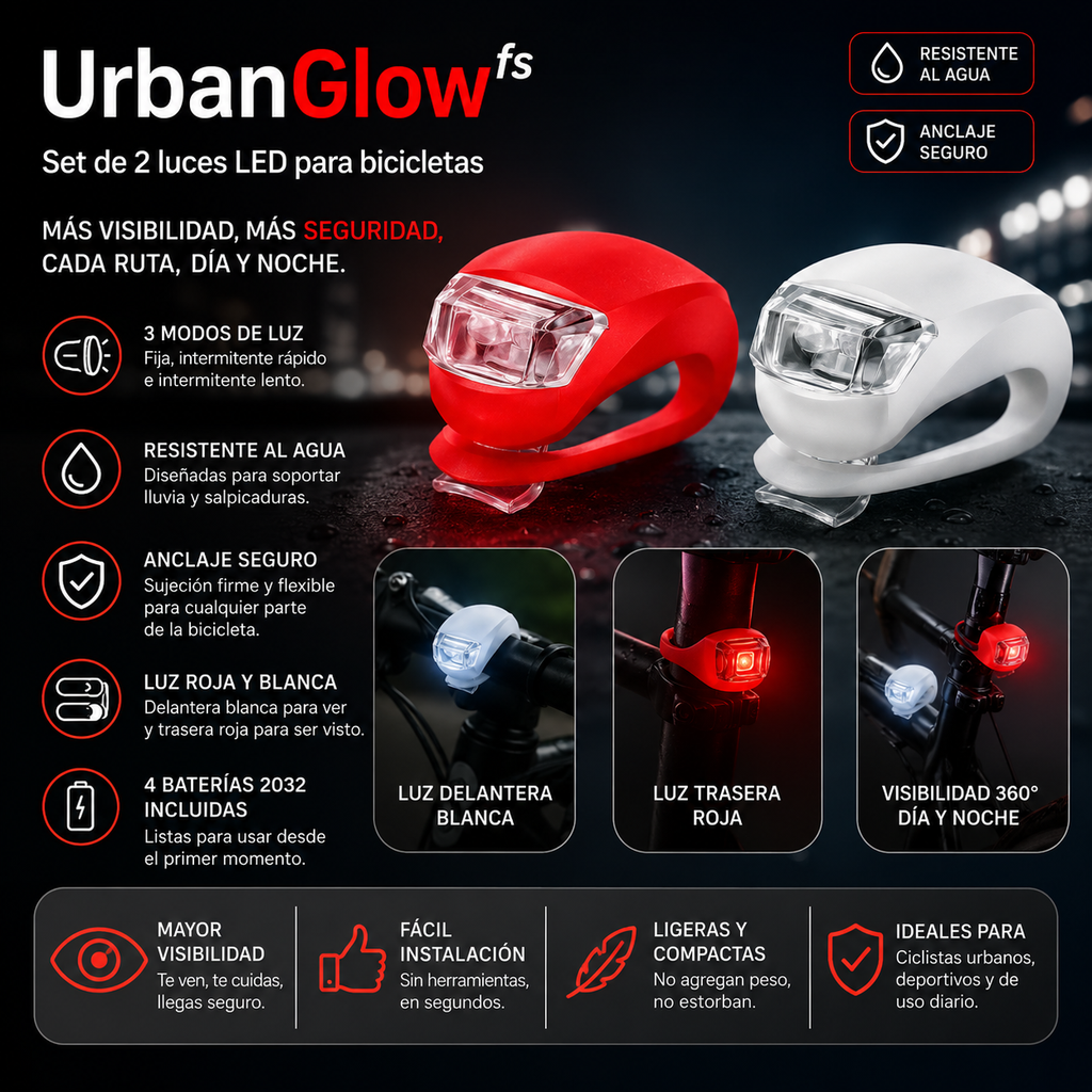 Set de 2 luces LED para bicicletas - UrbanGlowᶠˢ