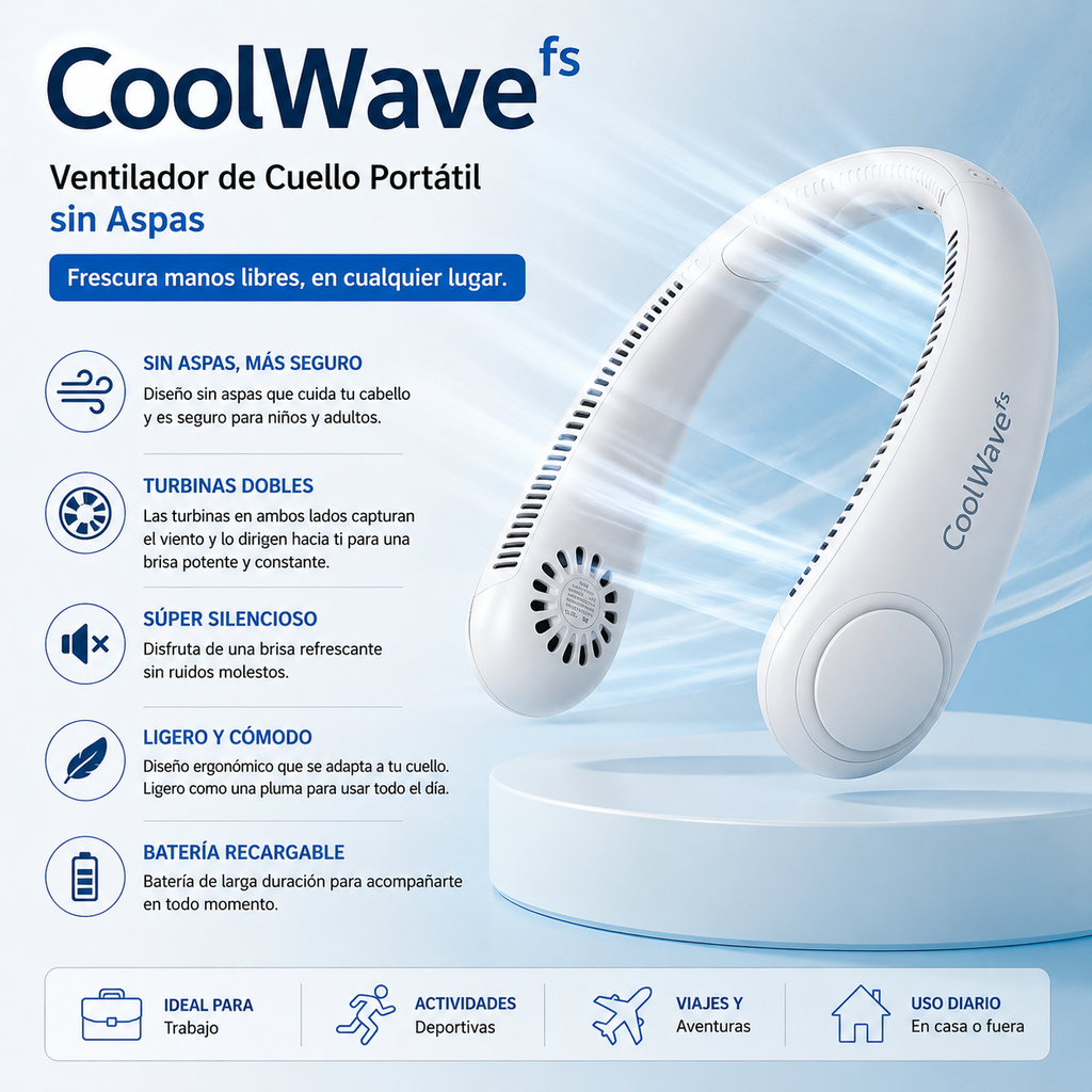 Ventilador de cuello portátil sin aspas - CoolWaveᶠˢ