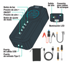 Compresor y arrancador de batería + power bank