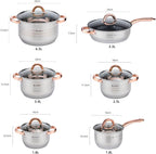 Batería de Cocina 12 Piezas, Juego de ollas en Acero Inoxidable con Tapas Apta para Todo Tipo de Cocinas Incluyendo Inducción