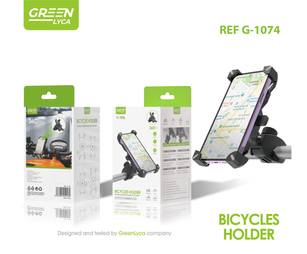 Soporte de moto y bicicleta universal para smartphone, Green Lyca, G-1074